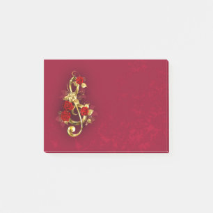 Post-it® Golden Treble Clef avec fleurs Roses