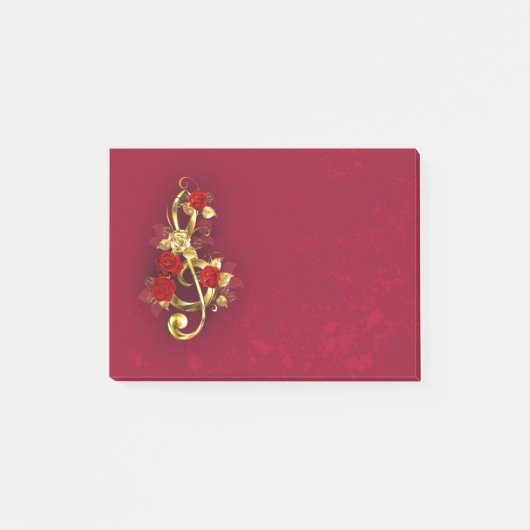 Post-it® Golden Treble Clef avec fleurs Roses (Devant)