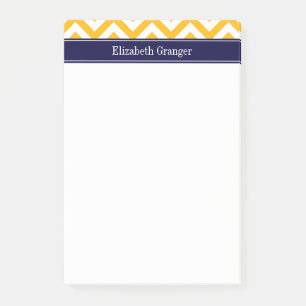 Post-it® Goldenrod White LG Chevron Navy Blue Nom Monogramm