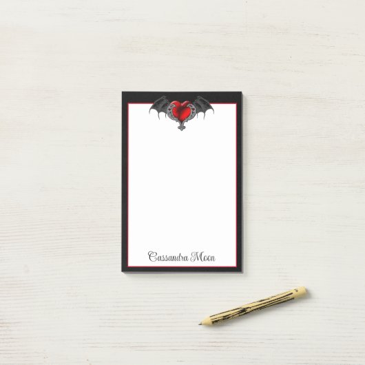 Post-it® Goth Heart avec Bat Wings (Sur un bureau)
