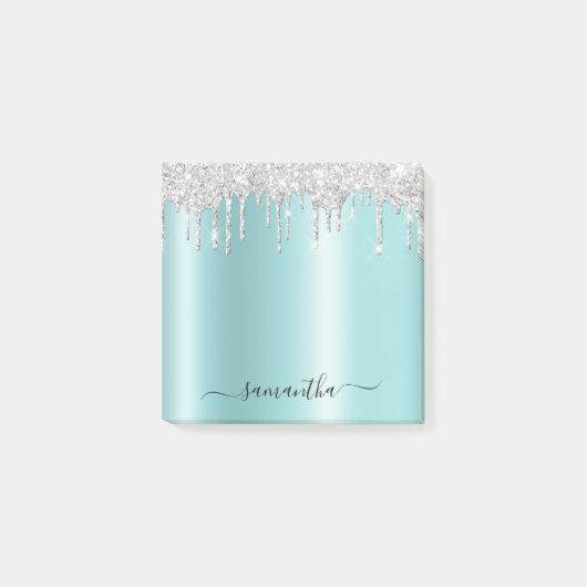 Post-it® Gouttes de paillettes argentées Turquoise clair sc (Devant)