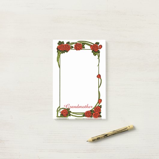 Post-it® Grand-mère - Frontière des Roses Rouges - Grande (Sur un bureau)