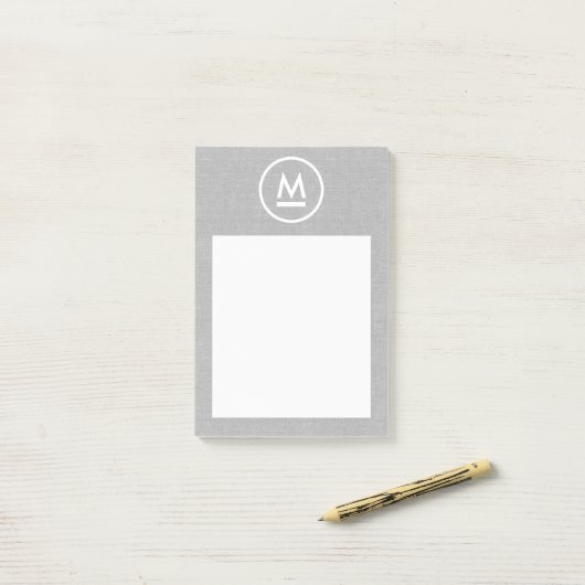 Post-it® Grand Monogramme moderne initial sur lin gris (Sur un bureau)