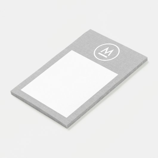 Post-it® Grand Monogramme moderne initial sur lin gris (Incliné)
