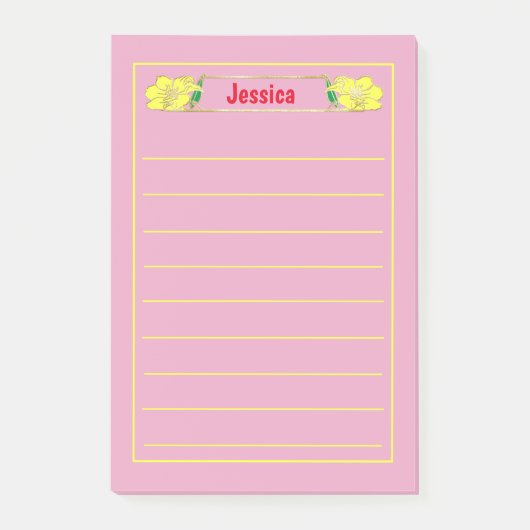 Post-it® Graphique Floral Orné Jaune Or (Devant)