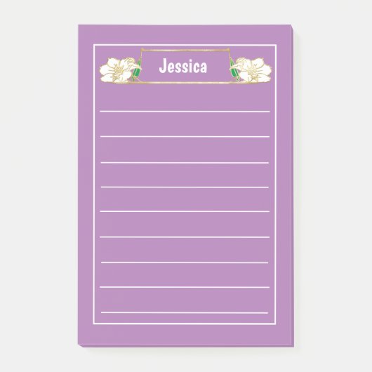 Post-it® Graphisme Floral Blanc Orné Or (Devant)