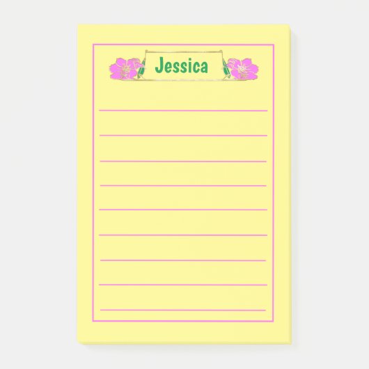 Post-it® Graphisme Floral rose Orné Or (Devant)