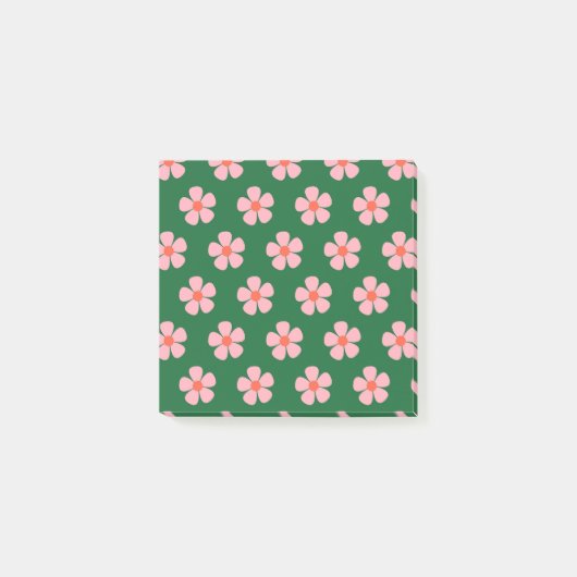 Post-it® Gras Vert & Rose Whimsar Fleur Motifs rétro (Devant)