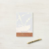 Post-it® Grasshopper en Grass vert sur Arrière - plan bleu (Sur un bureau)