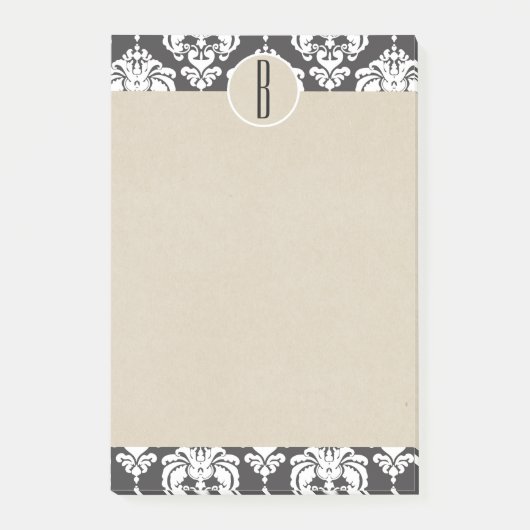 Post-it® Gray Blanc Glam Damas Kraft Monogramme initial (Devant)