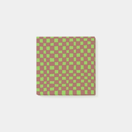 Post-it® Green Brown Checkerboard À damiers Motif (Devant)