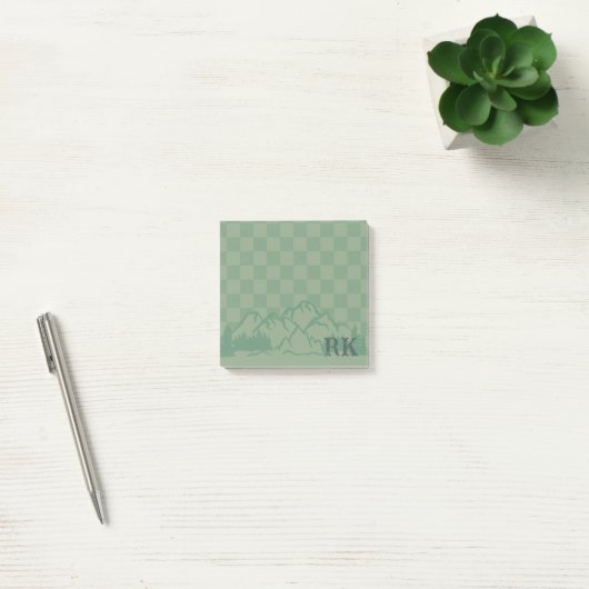 Post-it® Green Check Pattern Rustic Mountains Monogram (Bureau)