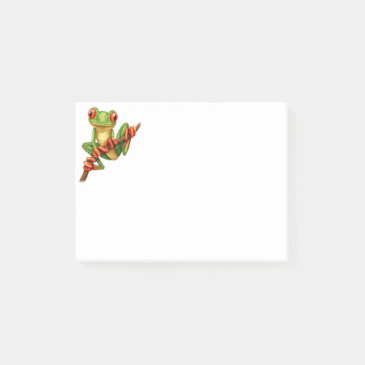 Post-it® Grenouille d'arbre verte mignonne sur une branche (Devant)