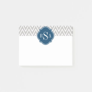 Post-it® Grey Chevron Marine Monogramme Lettre initiale