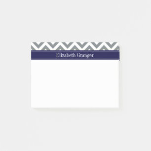 Post-it® Gris Charbon Lg Chevron Bleu Marine Monogramme Nom