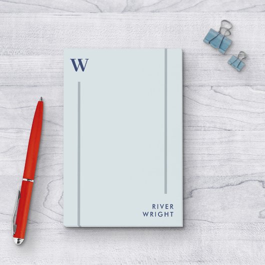 Post-it® Gris d'aluminium et Monogramme et nom de la marine