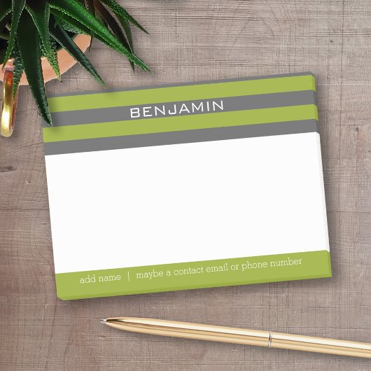 Post-it® Gris et vert citron vert avec nom personnalisé