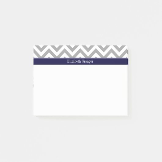 Post-it® Gris foncé Lg Chevron Marine Nom bleu Monogramme (Devant)