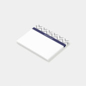 Post-it® Gris foncé Lg Chevron Marine Nom bleu Monogramme (Incliné)