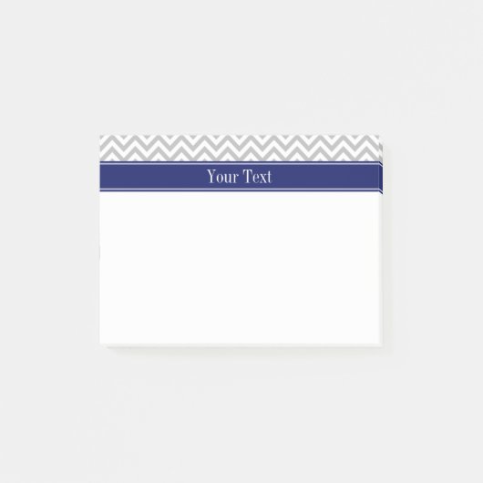 Post-it® Gris SLg Chevron Marine Nom Monogramme (Devant)