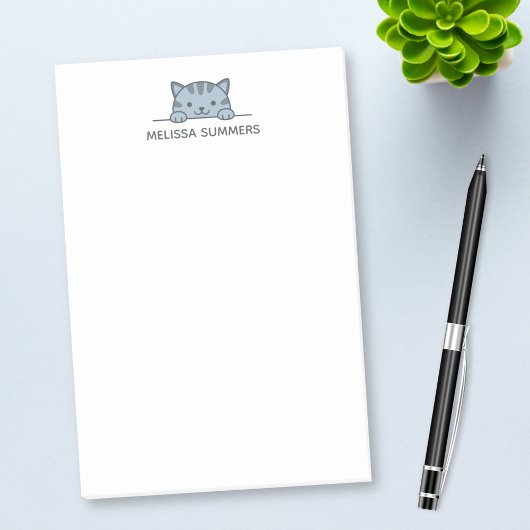 Post-it® Gris Tabby Chat Pékin au-dessus de Nom personnalis