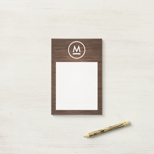 Post-it® Gros Monogramme moderne initial sur bois Brown (Sur un bureau)