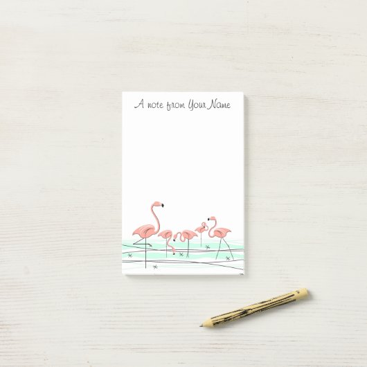 Post-it® Groupe Océan Flamant rose "Texte" (Sur un bureau)