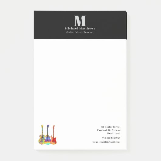 Post-it® Guitare Enseignant Musique Leçons Custom Business (Devant)