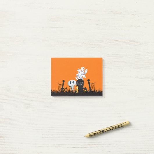 Post-it® Halloween Graveyard Éffrayant Cute Skeleton & Ghos (Sur un bureau)
