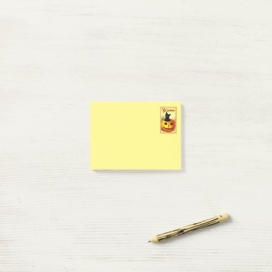 Post-it® Halloween Kitty assis à Jack-o'-lantern Post-it (Sur un bureau)