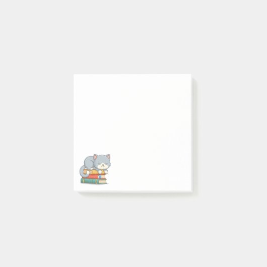 Post-it® Happy Cat on top of a Book Stack (Devant)