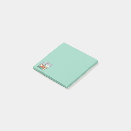 Post-it® Happy Cat on top of a Book Stack Green (Incliné)