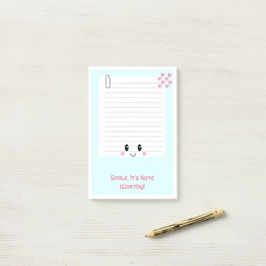 Post-it® Happy Notes Blue : Kawaii Sticky Post It-Notes (Sur un bureau)