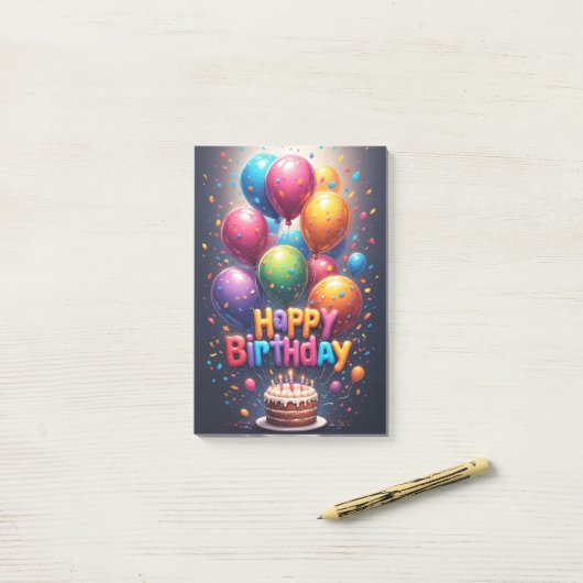 Post-it® Hapy Birthday Cake Post-It Notes (Sur un bureau)
