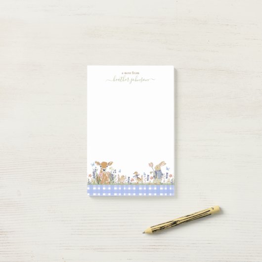 Post-it® Hearthlight Notes Spring Soft Meadow Gingham (Sur un bureau)