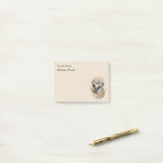 Post-it® Hérisson avec feuilles d'automne (Sur un bureau)