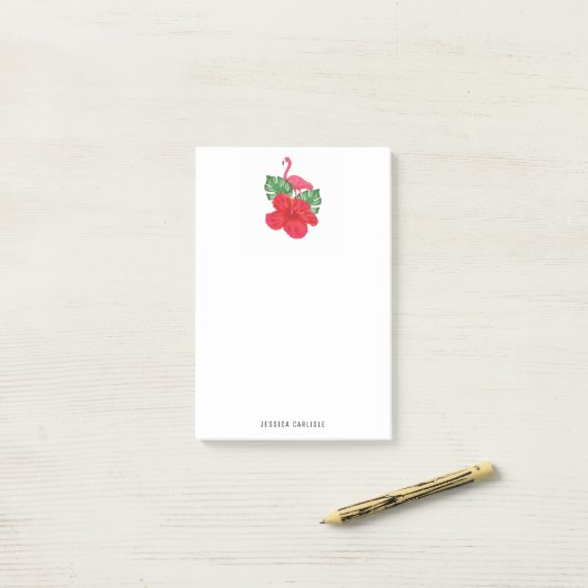 Post-it® Hibiscus et Flamant rose Tropical Post-it Notes (Sur un bureau)
