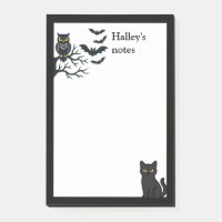 Hibou effrayant, chauves-souris et chat noir