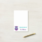 Post-it® Hibou pourpre mignon personnalisé par professeur (Sur un bureau)