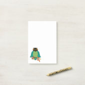 Post-it® Hibou turquoise d'automne grand (Sur un bureau)
