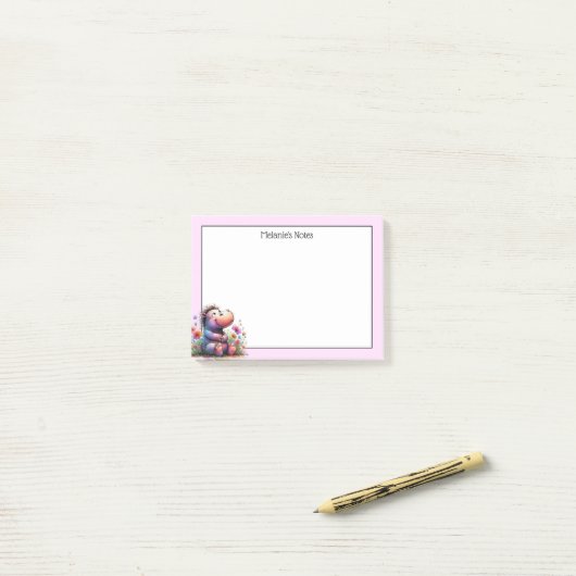 Post-it® Hippo à l'aquarelle (Sur un bureau)