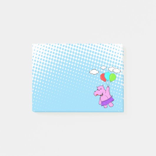 Post-it® Hippo Rose Volant Avec Ballons (Devant)