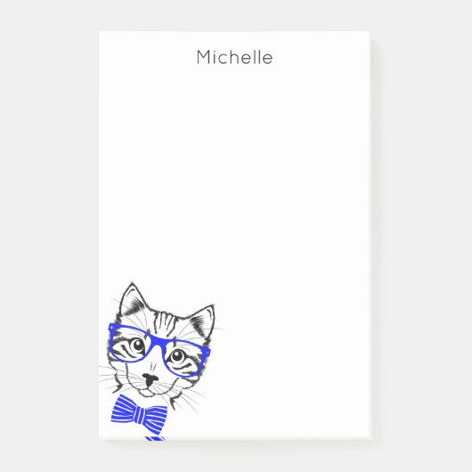 Post-it® Hipster Cat blue ajoutez votre nom (Devant)