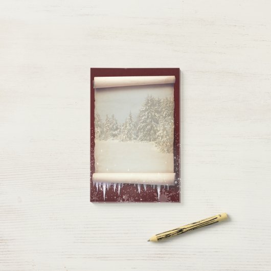 Post-it® Hivernment Parchment Illustration (Sur un bureau)