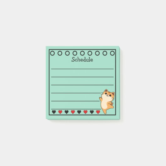 Post-it® Horaire de chat orange Ginger Turquoise (Devant)