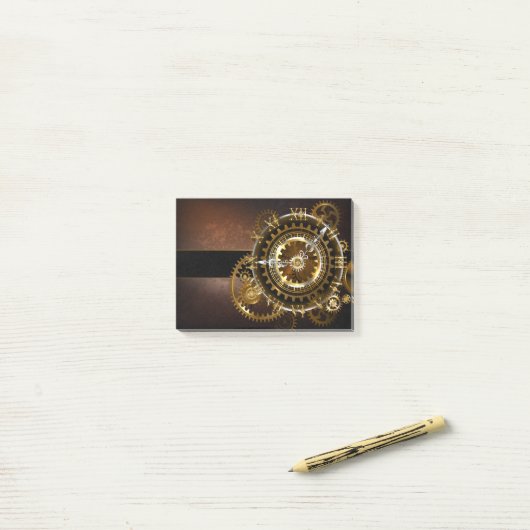 Post-it® Horloge Steampunk avec des engrenages anciens (Sur un bureau)