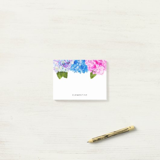 Post-it® Hydrangea Flowers Aquarelle| Ajouter votre nom (Sur un bureau)