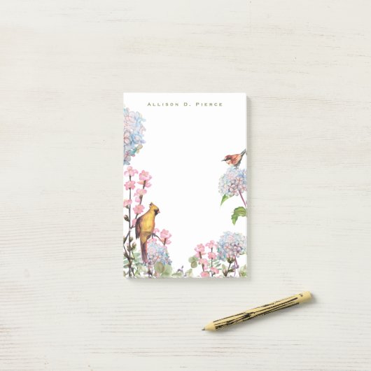 Post-it® Hydrangeas & Songbirds Nature Lover Personnalisé (Sur un bureau)