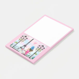 Post-it® I Love Paris Jolie femme avec Ballons de Coeur Ros
