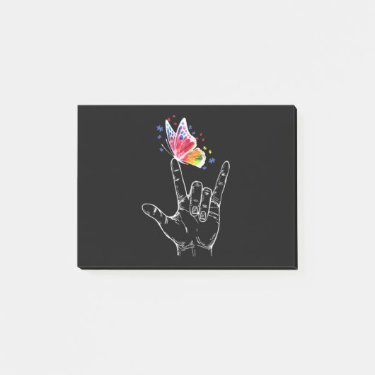 Post-it® I Love You Hand Sign Language Butterfly Autism (Devant)